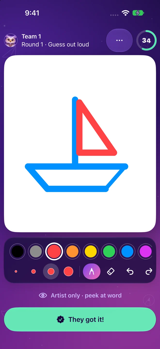 Drawing a colorful picture in Party mode